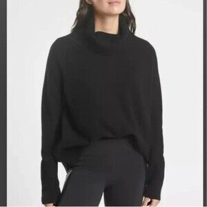 Athleta Aspen Turtleneck Sweater oversized small black ribbed.